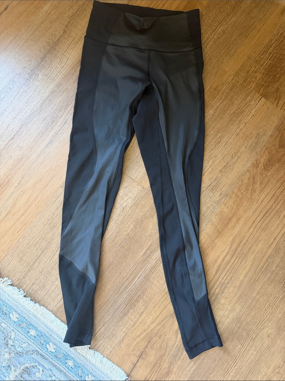 lululemon black leggings with faux leather ribbed panels